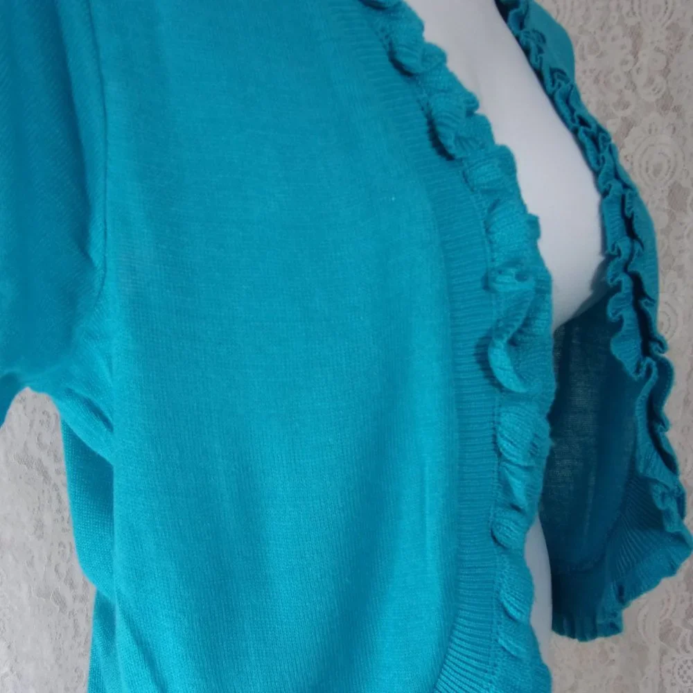 Kim Rogers Turquoise Blue Shrug Cardigan Size L